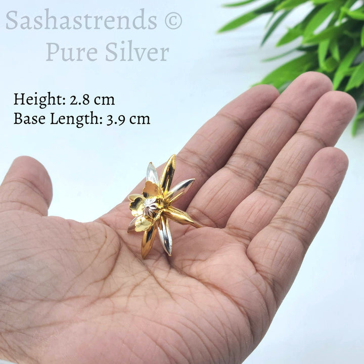 Silver flower- gold with silver dual color flower -Silver Pooja Items for Home, Return Gift for Navarathri, Wedding, & Housewarming
