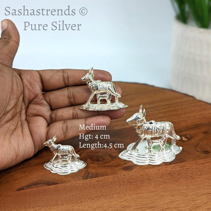 925 Silver gomatha/ cow & calf - silver gift items- silver pooja items for home, return gift for navarathri, wedding, housewarming